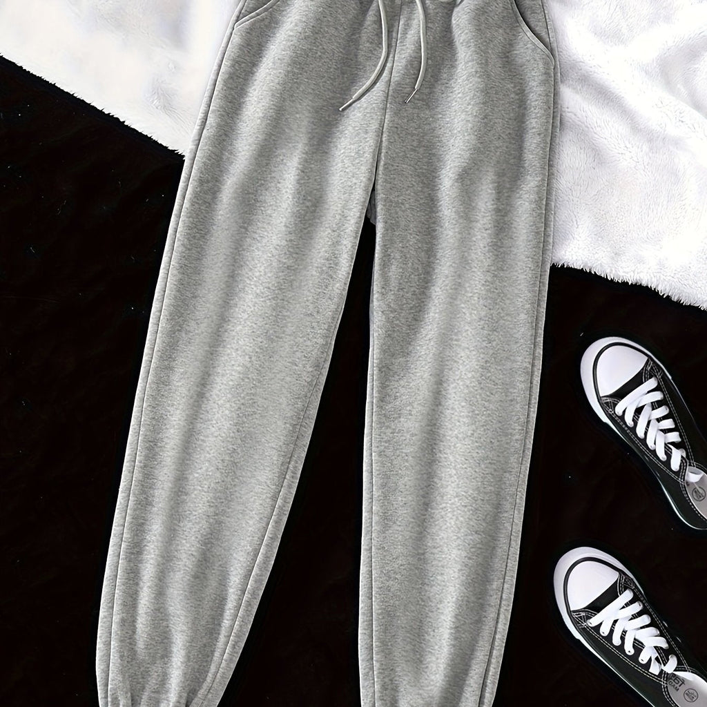 Drawstring Joggers Gray Relaxed Fit Sweatpants Women's with Pockets – Casual, Loungewear