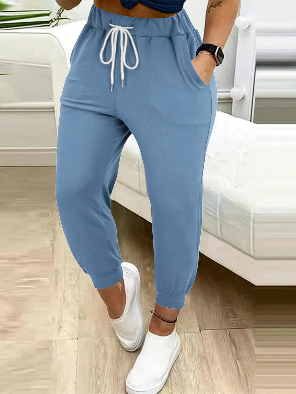 Drawstring Joggers Women's Tapered Sweatpants with Pockets Yellow – Casual, Loungewear