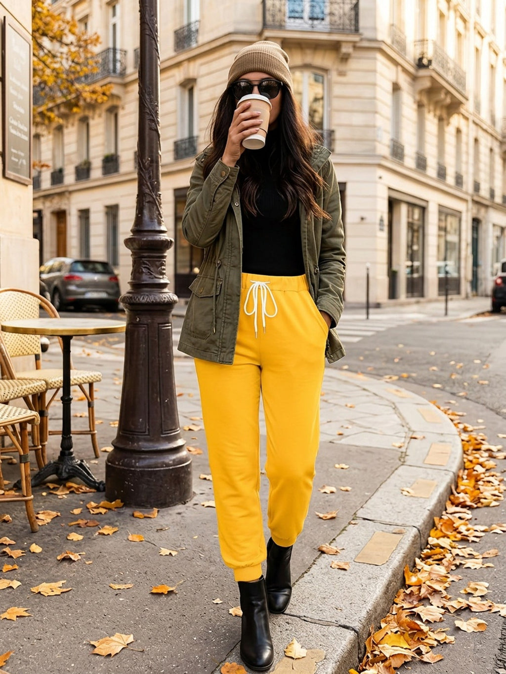 Drawstring Joggers Women's Tapered Sweatpants with Pockets Yellow – Casual, Loungewear
