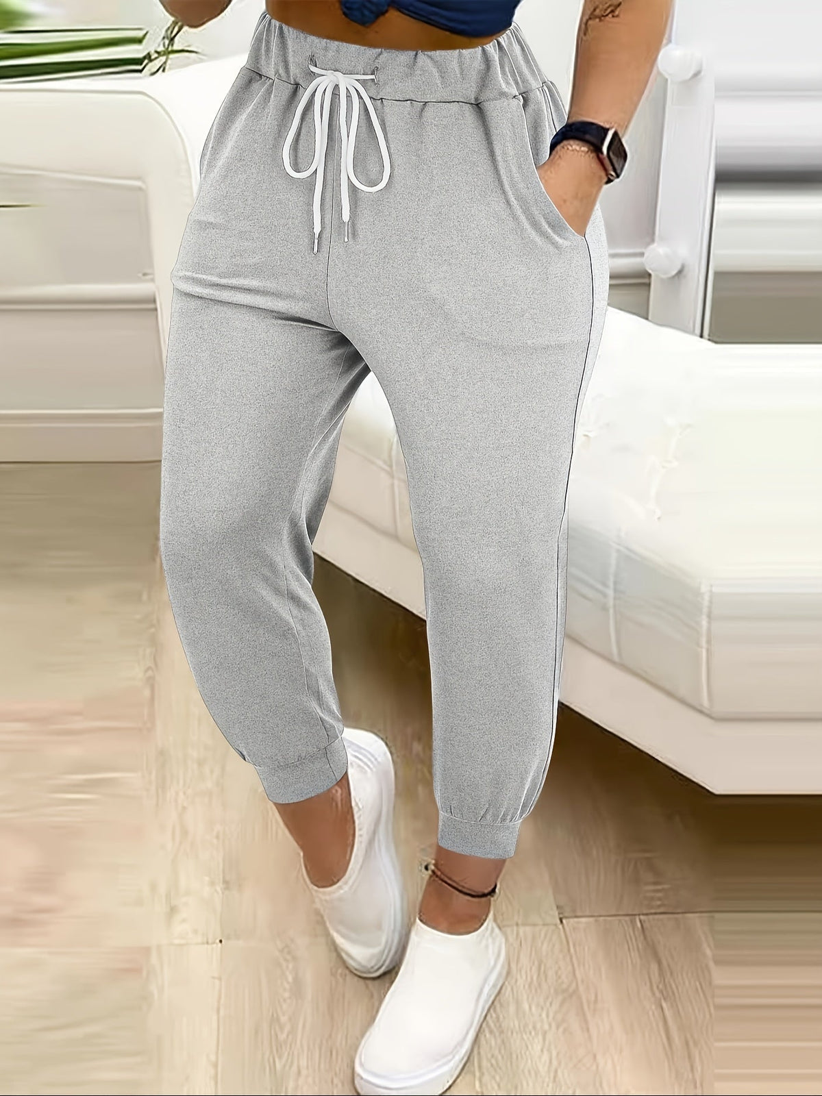 Drawstring Joggers Women's Tapered Sweatpants with Pockets Yellow – Casual, Loungewear
