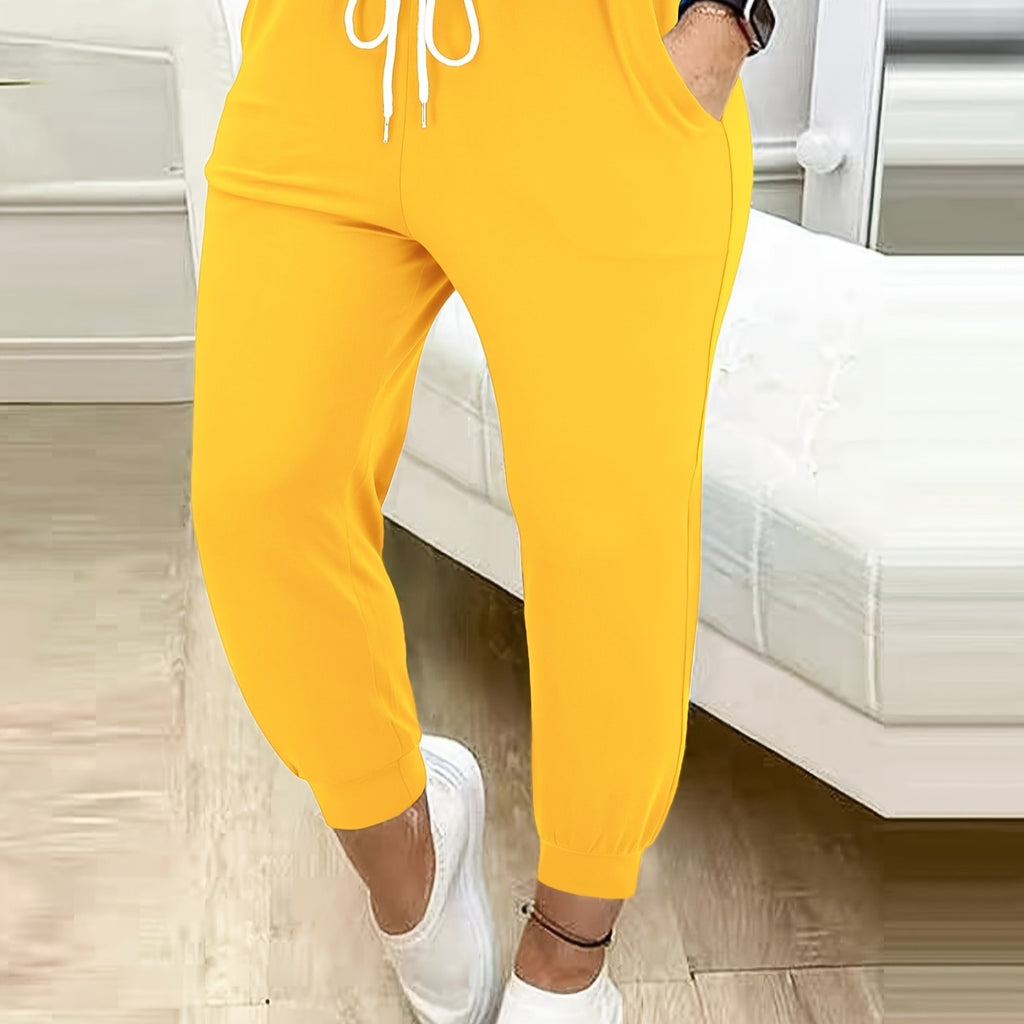 Drawstring Joggers Women's Tapered Sweatpants with Pockets Yellow – Casual, Loungewear