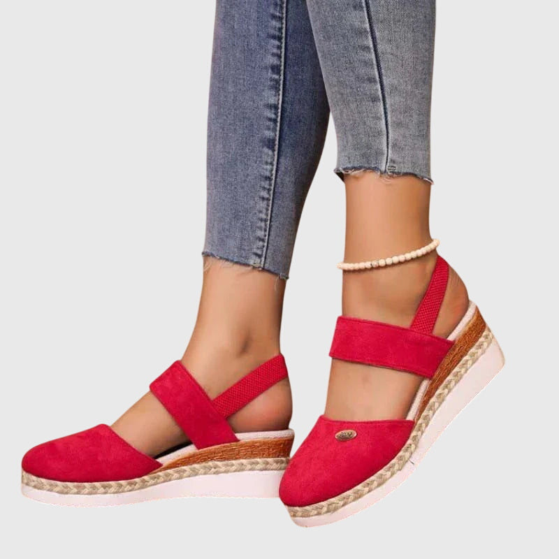 Espadrille Wedge Sandals Beige Closed-Toe Women's Ankle Strap – Casual, Office, Holiday