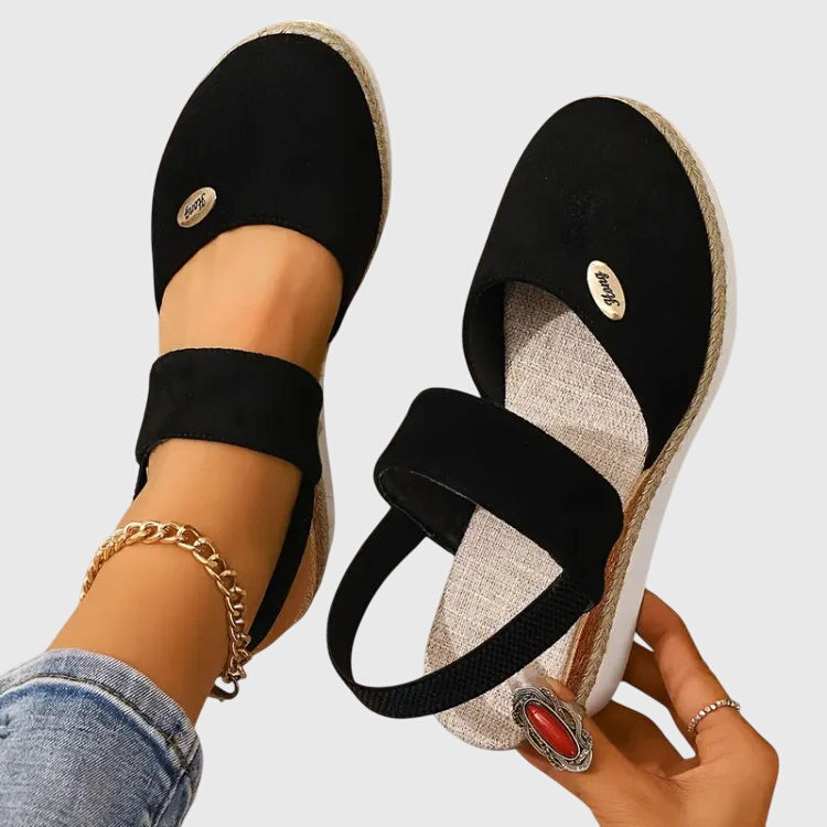 Espadrille Wedge Sandals Beige Closed-Toe Women's Ankle Strap – Casual, Office, Holiday