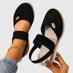 Espadrille Wedge Sandals Beige Closed-Toe Women's Ankle Strap – Casual, Office, Holiday