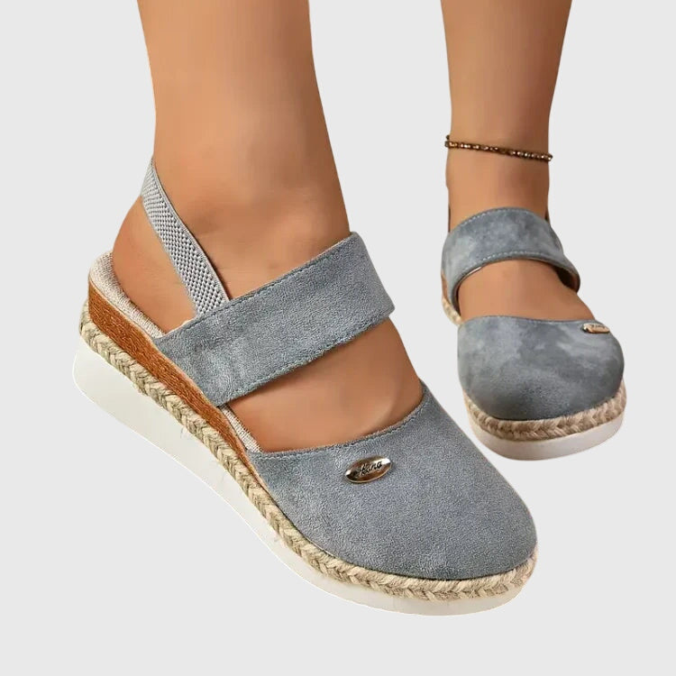 Espadrille Wedge Sandals Beige Closed-Toe Women's Ankle Strap – Casual, Office, Holiday