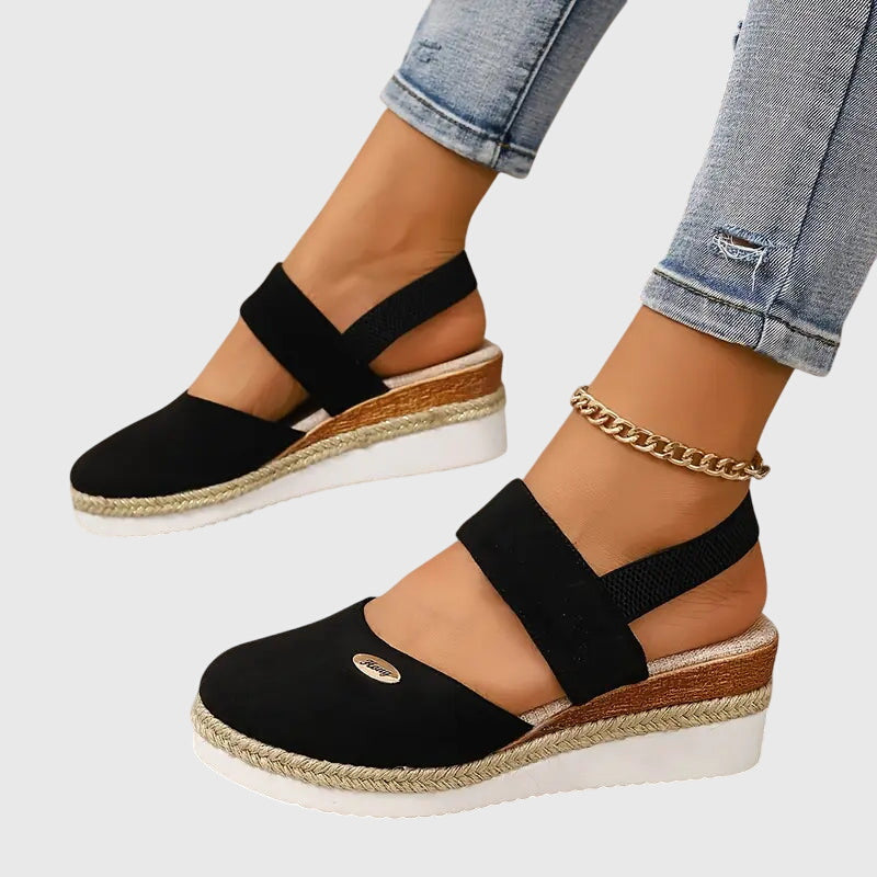 Espadrille Wedge Sandals Beige Closed-Toe Women's Ankle Strap – Casual, Office, Holiday