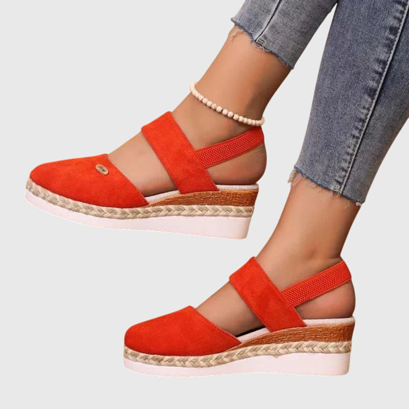 Espadrille Wedge Sandals Beige Closed-Toe Women's Ankle Strap – Casual, Office, Holiday