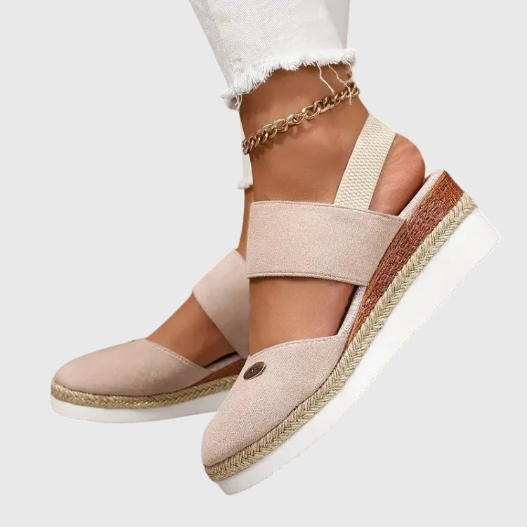 Espadrille Wedge Sandals Beige Closed-Toe Women's Ankle Strap – Casual, Office, Holiday