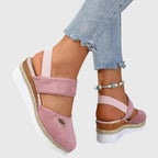 Espadrille Wedge Sandals Beige Closed-Toe Women's Ankle Strap – Casual, Office, Holiday