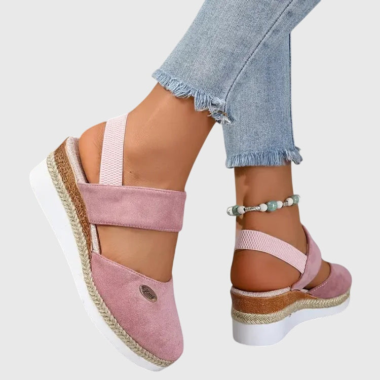 Espadrille Wedge Sandals Beige Closed-Toe Women's Ankle Strap – Casual, Office, Holiday