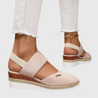 Espadrille Wedge Sandals Beige Closed-Toe Women's Ankle Strap – Casual, Office, Holiday