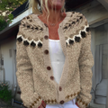 Fair Isle Knit Cardigan Women's Beige Button-Front Chunky Sweater – Casual, Office
