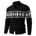Fair Isle Zip Cardigan Men's Cable Knit Stand Collar Sweater – Casual, Winter Gift