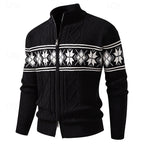 Fair Isle Zip Cardigan Men's Cable Knit Stand Collar Sweater – Casual, Winter Gift
