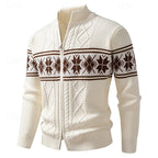 Fair Isle Zip Cardigan Men's Cable Knit Stand Collar Sweater – Casual, Winter Gift