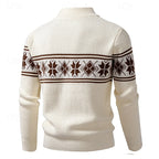 Fair Isle Zip Cardigan Men's Cable Knit Stand Collar Sweater – Casual, Winter Gift