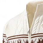 Fair Isle Zip Cardigan Men's Cable Knit Stand Collar Sweater – Casual, Winter Gift