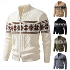 Fair Isle Zip Cardigan Men's Cable Knit Stand Collar Sweater – Casual, Winter Gift