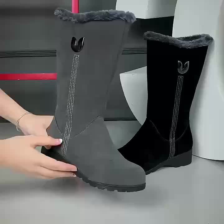 Faux Fur Cuffed Snow Boots Women's Mid-Calf Suede-Look Winter Boots – Casual, Cold Weather