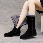 Faux Fur Cuffed Snow Boots Women's Mid-Calf Suede-Look Winter Boots – Casual, Cold Weather