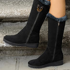 Faux Fur Cuffed Snow Boots Women's Mid-Calf Suede-Look Winter Boots – Casual, Cold Weather