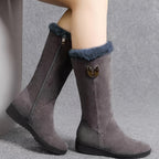 Faux Fur Cuffed Snow Boots Women's Mid-Calf Suede-Look Winter Boots – Casual, Cold Weather