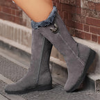 Faux Fur Cuffed Snow Boots Women's Mid-Calf Suede-Look Winter Boots – Casual, Cold Weather