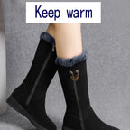 Faux Fur Cuffed Snow Boots Women's Mid-Calf Suede-Look Winter Boots – Casual, Cold Weather