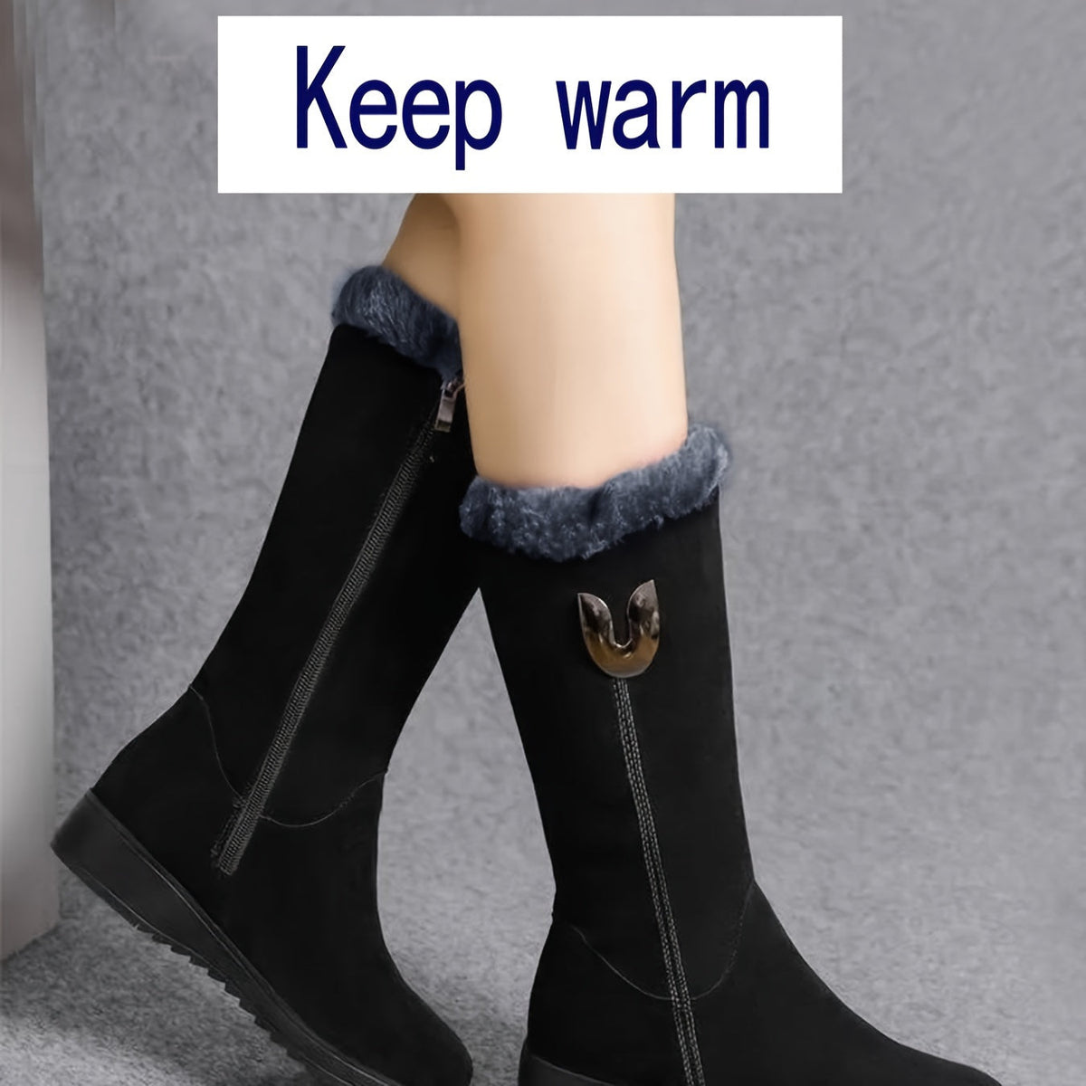 Faux Fur Cuffed Snow Boots Women's Mid-Calf Suede-Look Winter Boots – Casual, Cold Weather