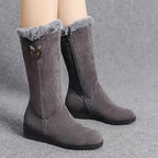 Faux Fur Cuffed Snow Boots Women's Mid-Calf Suede-Look Winter Boots – Casual, Cold Weather