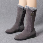 Faux Fur Cuffed Snow Boots Women's Mid-Calf Suede-Look Winter Boots – Casual, Cold Weather