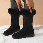 Faux Fur Cuffed Snow Boots Women's Mid-Calf Suede-Look Winter Boots – Casual, Cold Weather