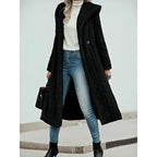 Faux Fur Hooded Longline Coat Women's Textured Long Overcoat with Hood – Casual, Winter Outerwear, Gift