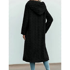 Faux Fur Hooded Longline Coat Women's Textured Long Overcoat with Hood – Casual, Winter Outerwear, Gift