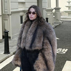Faux Fur Jacket Women's Oversized Cropped Shawl Collar Brown – Casual, Office, Holiday, Gift