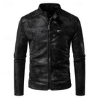Faux Leather Biker Jacket Men's Stand Collar Zip-Up – Casual, Gift · Faylori