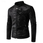 Faux Leather Biker Jacket Men's Stand Collar Zip-Up – Casual, Gift · Faylori