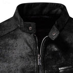 Faux Leather Biker Jacket Men's Stand Collar Zip-Up – Casual, Gift · Faylori