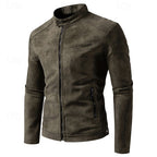 Faux Leather Biker Jacket Men's Stand Collar Zip-Up – Casual, Gift · Faylori