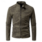 Faux Leather Biker Jacket Men's Stand Collar Zip-Up – Casual, Gift · Faylori