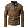 Faux Leather Biker Jacket Men's Stand Collar Zip-Up – Casual, Gift · Faylori
