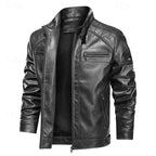 Faux Leather Biker Jacket Men's Stand Collar Zip-Up Red Moto Coat – Casual, Gift