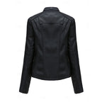 Faux Leather Biker Jacket Women's Black Zip-Up Moto Jacket – Casual, Office, Gift