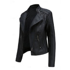 Faux Leather Biker Jacket Women's Black Zip-Up Moto Jacket – Casual, Office, Gift