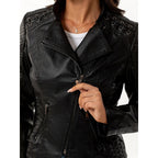 Faux Leather Biker Jacket Women's Black Zip-Up Moto Jacket – Casual, Office, Gift