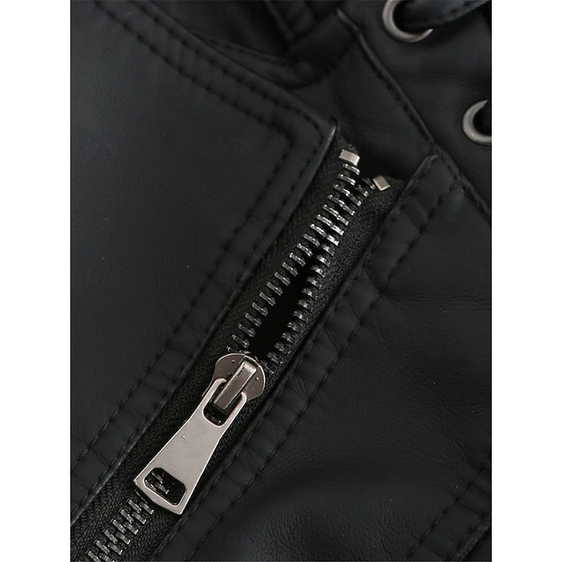 Faux Leather Biker Jacket Women's Black Zip-Up Moto Jacket – Casual, Office, Gift
