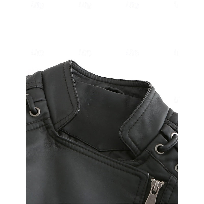 Faux Leather Biker Jacket Women's Black Zip-Up Moto Jacket – Casual, Office, Gift