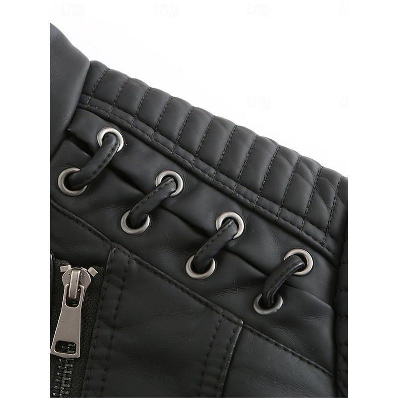 Faux Leather Biker Jacket Women's Black Zip-Up Moto Jacket – Casual, Office, Gift