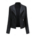 Faux Leather Biker Jacket Women's Black Zip-Up Moto Jacket – Casual, Office, Gift