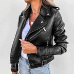 Faux Leather Biker Jacket Women's Slim Fit Burgundy Moto Jacket with Asymmetric Zip Belt – Casual, Gift